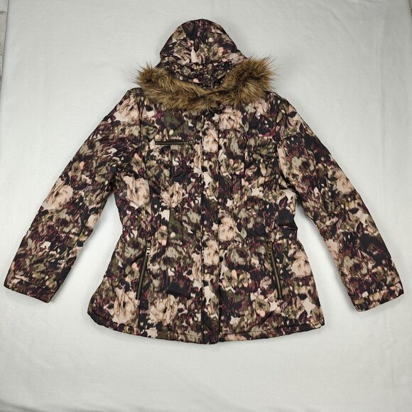 New York & Company Floral Camo Adjustable Waist Puffer Jacket Size L Outdoor - Picture 2 of 13